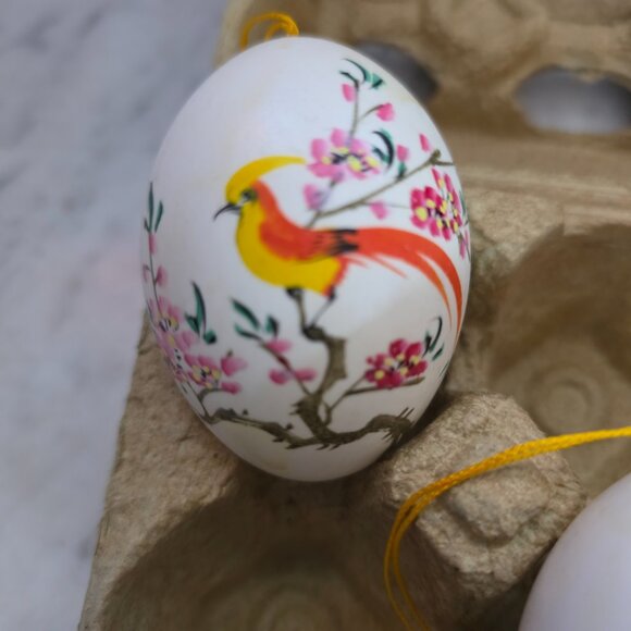 Vintage Hand Painted Decorative Easter Eggs Set 3 Floral Bird Hanging Ornaments - Picture 3 of 7
